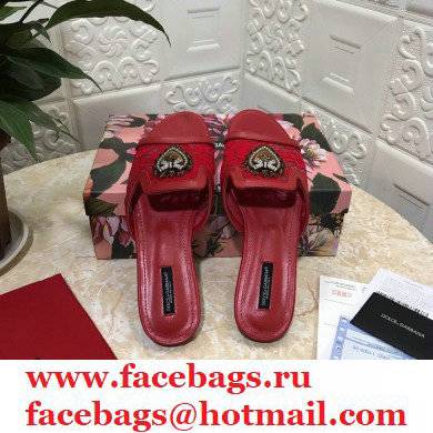 Dolce  &  Gabbana Lace Sliders Red with Devotion Heart 2021